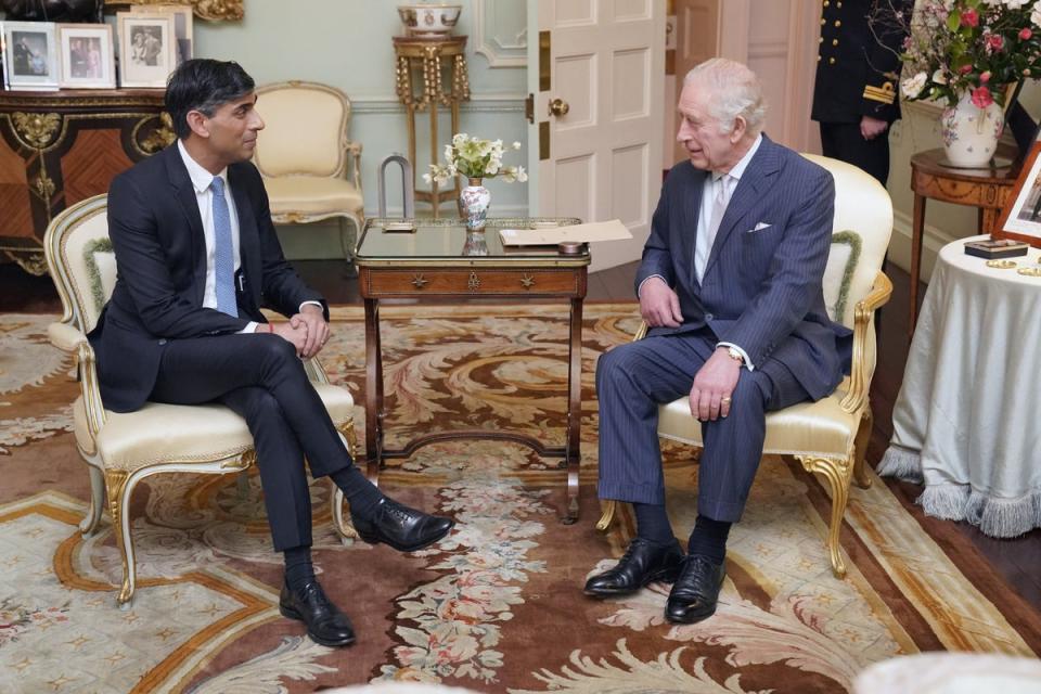 Rishi Sunak told the monarch ‘We’re all behind you’ during a meeting at Buckingham Palace (Jonathan Brady/PA Wire)