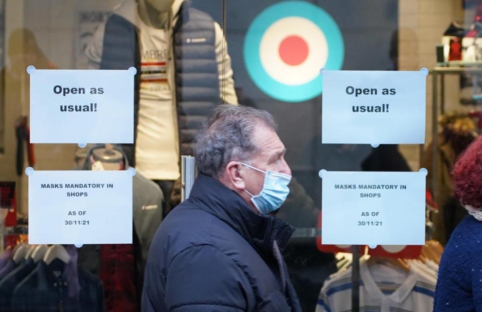 Masks will no longer be needed in shops from Thursday next week (Peter Byrne/PA) (PA Wire)