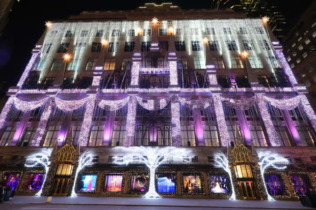 Saks Fifth Avenue's 2019 holiday decorations, which were 'Frozen 2'-themed.