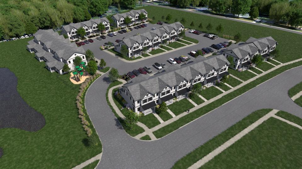 A rendering from Simonson + Associates Architects depict Townhomes at Creekside, a major site development the city will construct at 3216 Tripp Street in the Baker subdivision.