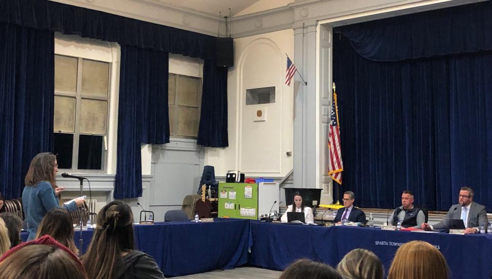 Jennifer Grana, a Sparta resident and former member of the Board of Education, speaks during a board meeting at the Mohawk Avenue School Thursday, Feb. 23, 2023.