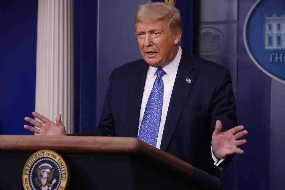 President Donald Trump during a news conference about his administration's response to the ongoing global coronavirus pandemic.