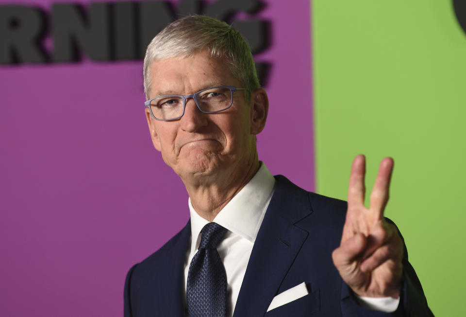 Apple CEO Tim Cook attends the world premiere of Apple's "The Morning Show" at David Geffen Hall on Monday, Oct. 28, 2019, in New York. (Photo by Evan Agostini/Invision/AP)