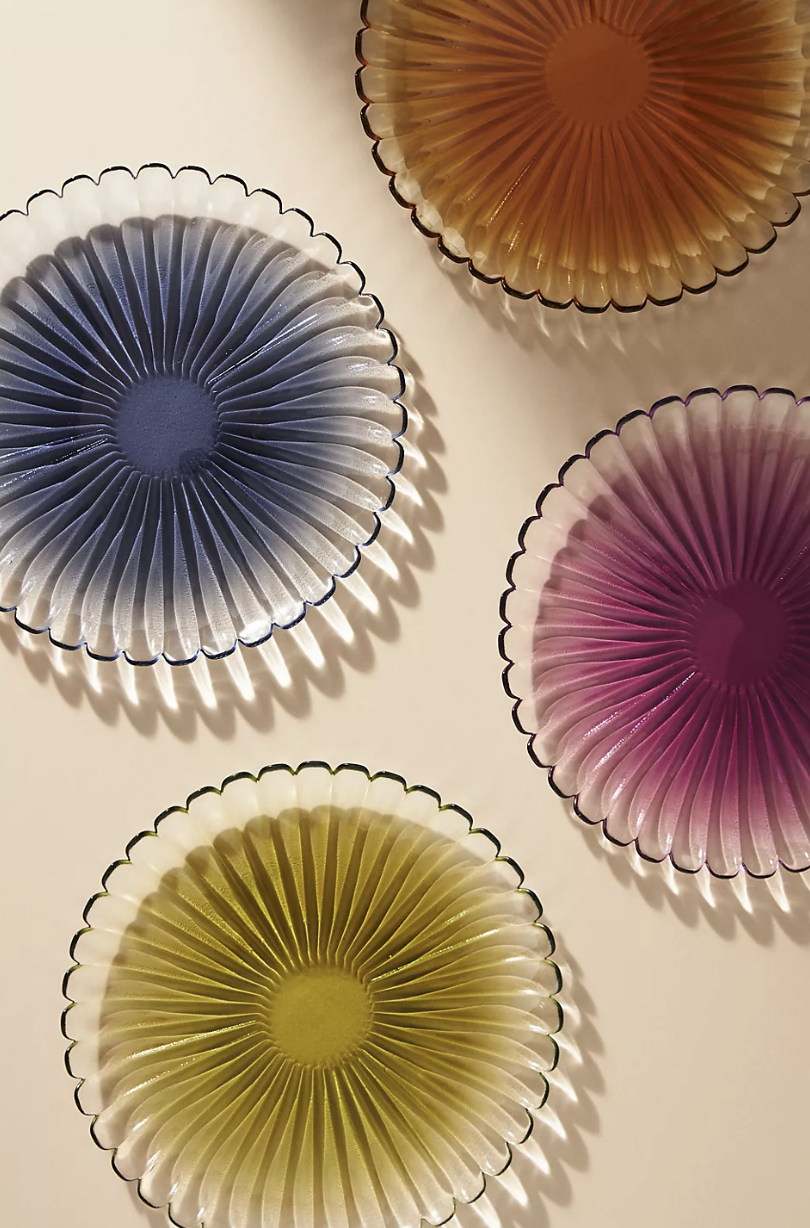 Glinda Dinner Plates in orange, blue, purple and green  (photo via Anthropologie)