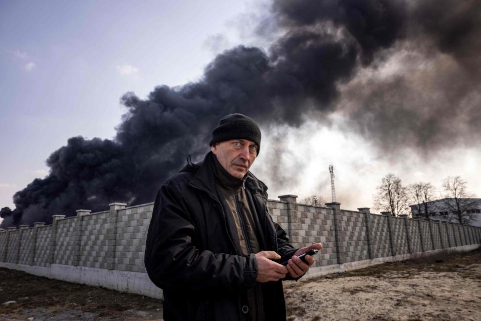 A man is pictured near the site of the attack in Kalynivka (AFP/Getty)