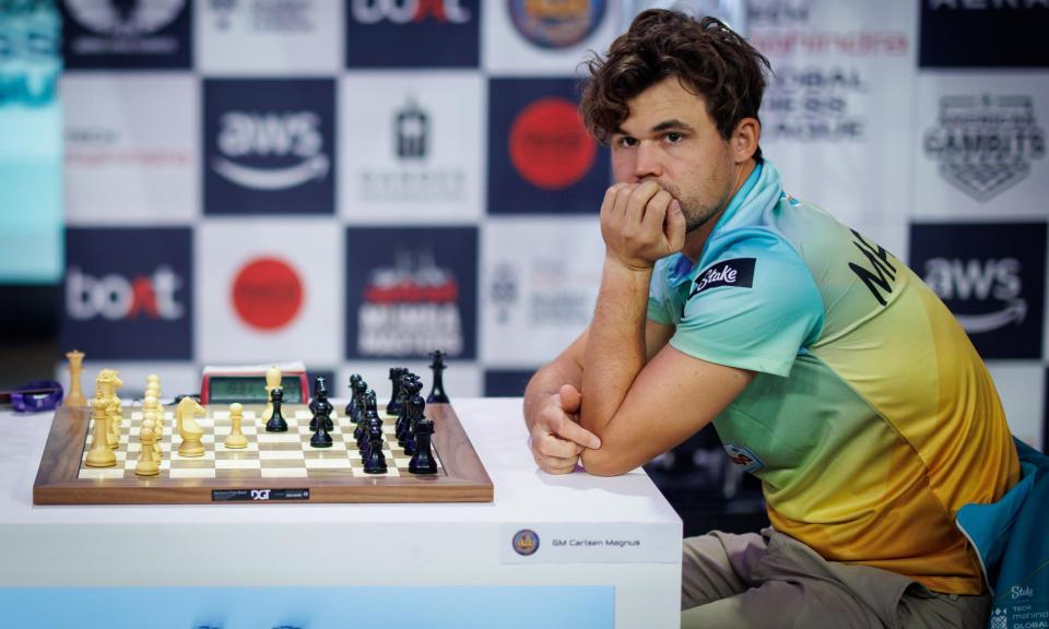 <span>Magnus Carlsen leads Alpine Warriors in the Global Chess League at Friends House in London.</span><span>Photograph: Tolga Akmen/EPA</span>