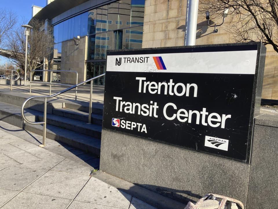 Trenton, N.J.'s train station is pictured on Tuesday, Jan. 2, 2024. Trenton Mayor Reed Gusciora said state officials told him busloads of immigrants from the southern border bound for New York were dropped off in his city. The detour was one of a number in recent days after the mayors of New York and Chicago adopted policies tightening restrictions on buses carrying immigrants from southern states. (AP photo/Mike Catalini)