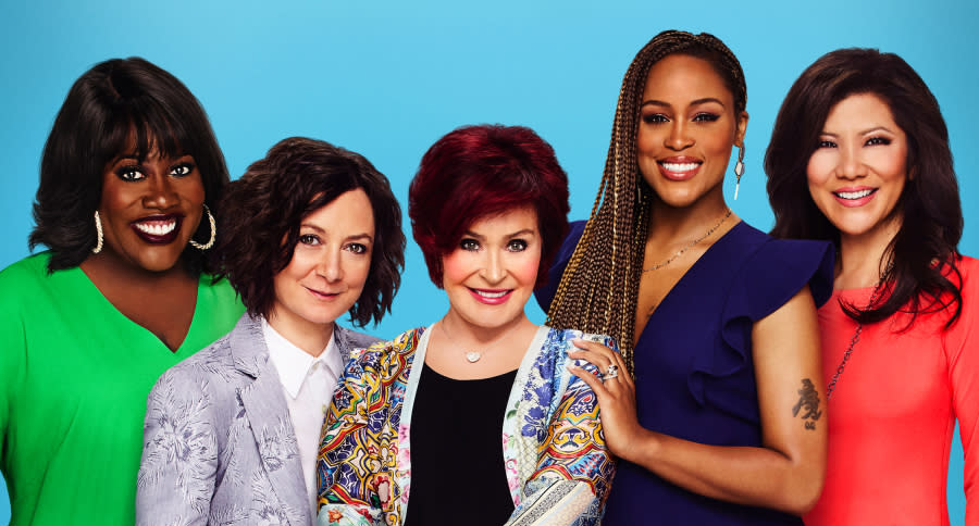 Sheryl Underwood, Sara Gilbert, Sharon Osbourne, Eve, and Julie Chen return for Season 9 of <em>The Talk</em>. (Photo: Andrew Eccles/CBS)