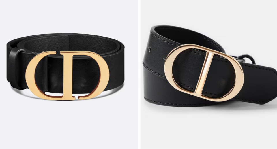 The Christian Dior belt (left) and the dupe (right).