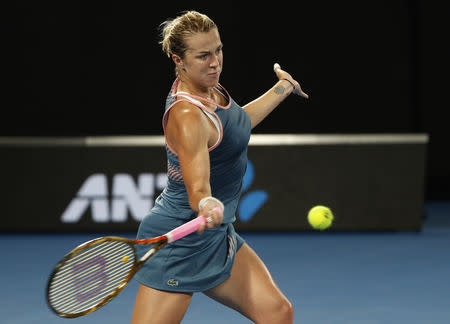 Tennis - Australian Open - Fourth Round - Melbourne Park, Melbourne, Australia, January 20, 2019. Russia’s Anastasia Pavlyuchenkova in action during the match against Sloane Stephens of the U.S. REUTERS/Adnan Abidi