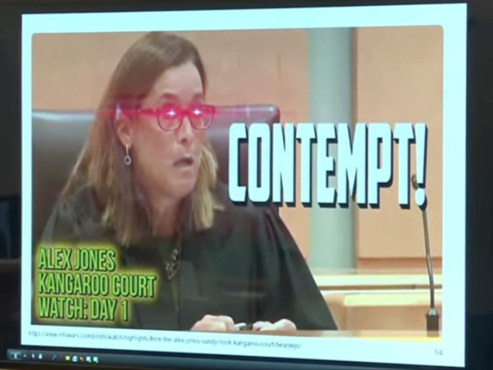 A screenshot from Infowars of Judge Barbara Bellis (Law & Crime)