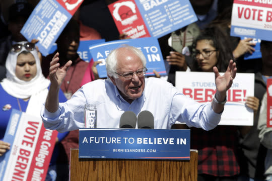 Bernie Sanders at a campaign rally, May 10, 2016, in Stockton, Calif. (Photo: Rich Pedroncelli/AP)