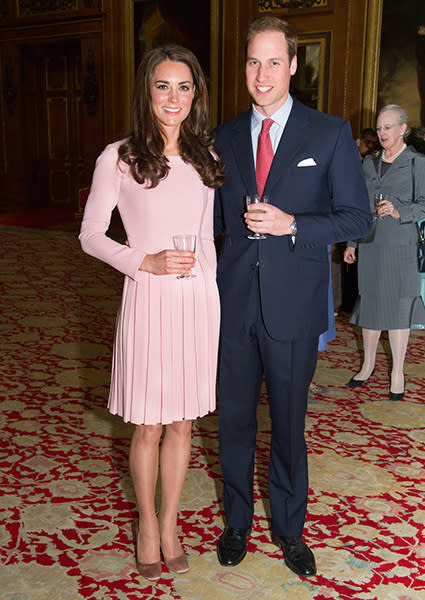 <div class="caption-credit"> Photo by: Getty</div>Kate's pretty in pink in a blush-colored dress at the Sovereign Jubilee lunch, held at Windsor Castle. <br>