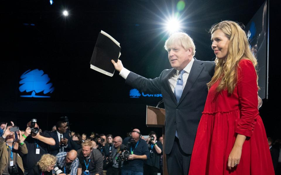 Boris Johnson was joined by Carrie on stage in Manchester after his closing speech at last October's Conservative Party Conference - Stefan Rousseau/PA Wire