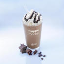 The frappe mocha packs a calorie-laden punch. The small drink contains 450 calories, while the medium clocks in at 560 calories, and the large? That has 680 calories.