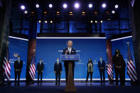 President-elect Joe Biden introduces his nominees and appointees to key national security and foreign policy posts at The Queen theater, Tuesday, Nov. 24, 2020, in Wilmington, Del. (AP Photo/Carolyn Kaster)