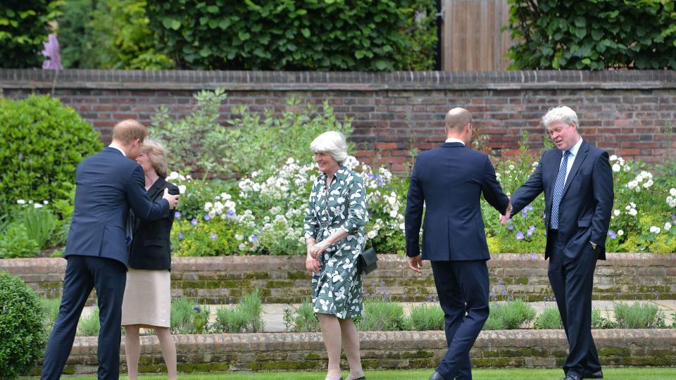 Prince William and his uncle Charles Spencer at the unveiling of Princess Diana statue