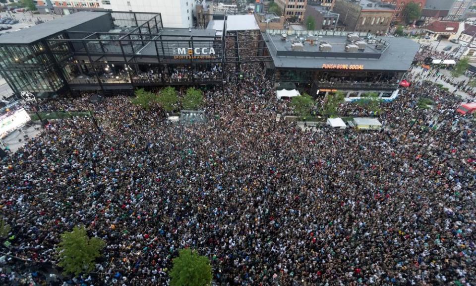 Fans pack the Deer District during game six of the NBA finals on 20 July.