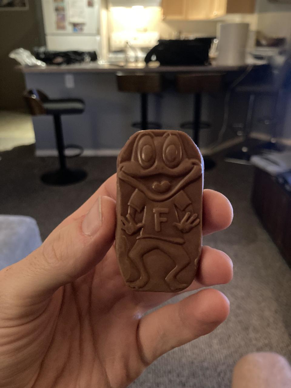 A picture of the Freddo Frog UK chocolate bar. Source: Reddit