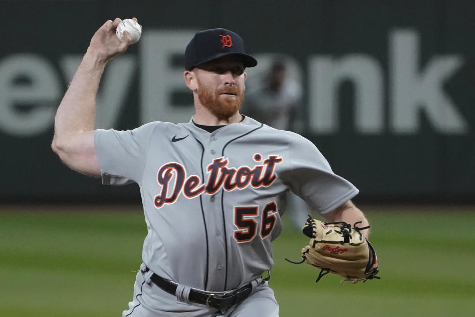 Detroit Tigers starting pitcher Spencer Turnbull throws to a Seattle Mariners batter during the seventh inning of a baseball game Tuesday, May 18, 2021, in Seattle. (AP Photo/Ted S. Warren)