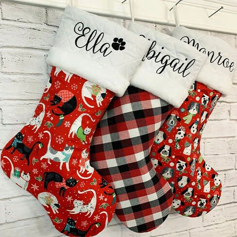 cat and dog personalized christmas stocking