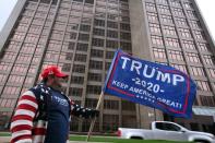 Ben Hirschmann gathers with other supporters of President Donald Trump to protest the U.S. Senate impeachment trial of the president, in downtown Detroit