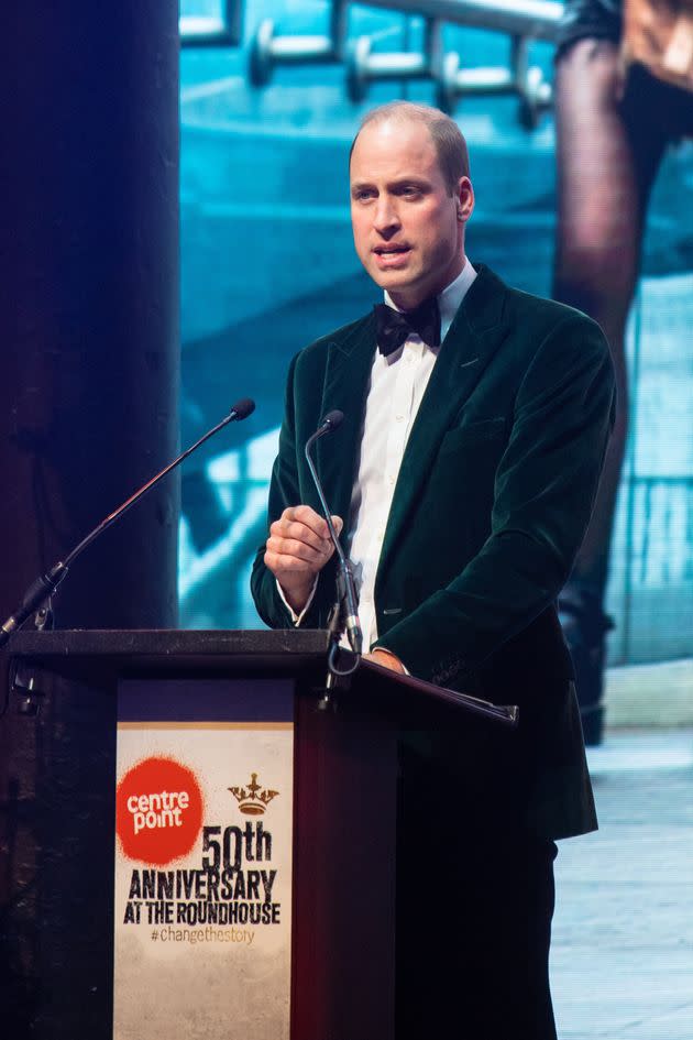 Prince William, patron of Centrepoint, delivers a speech at a gala to mark the charity's 50 years of tackling youth homelessness, at the Roundhouse on Nov. 13, 2019, in London. (Photo: WPA Pool via Getty Images)