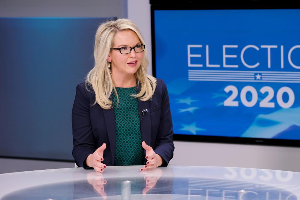 Abby Broyles, shown here talking about her U.S. Senate campaign in 2020, announced Thursday that she is dropping out of the race for the 5th District congressional seat.