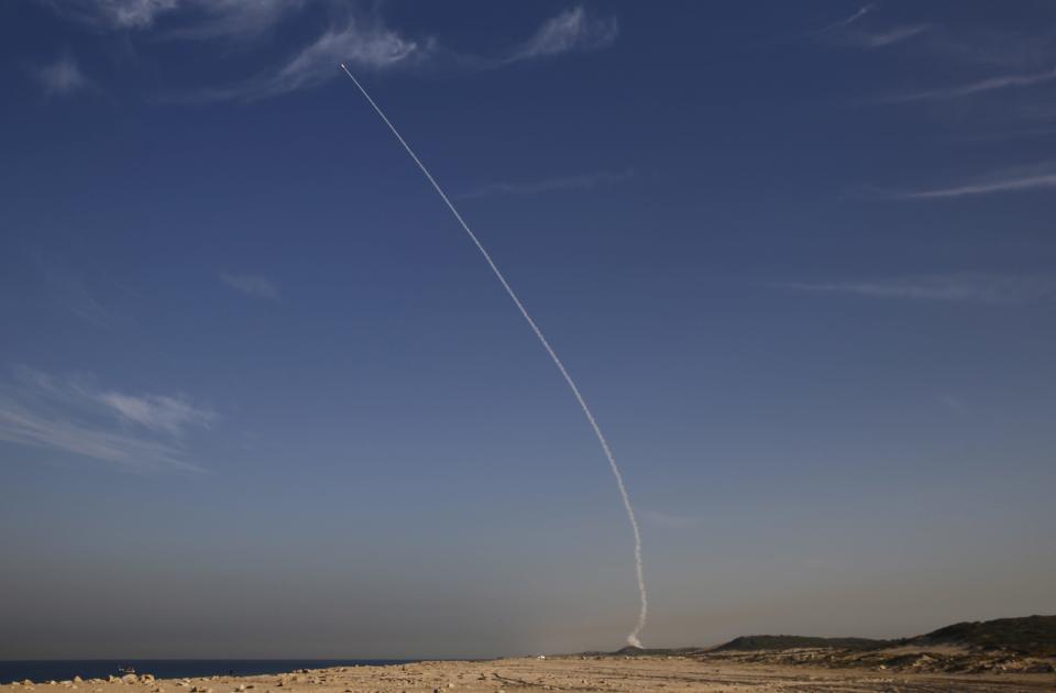 An Arrow 3 ballistic missile interceptor is seen during its test launch near the Israeli city of Ashdod on Dec. 10, 2015.