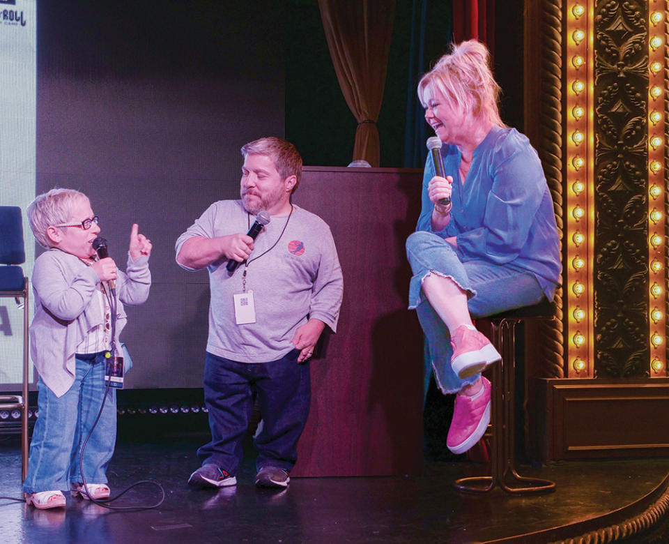 Jennifer Arnold left and husband Bill Klein, who starred on the TLC reality show The Little Couple, share the stage with comedian-actor Caroline Rhea.