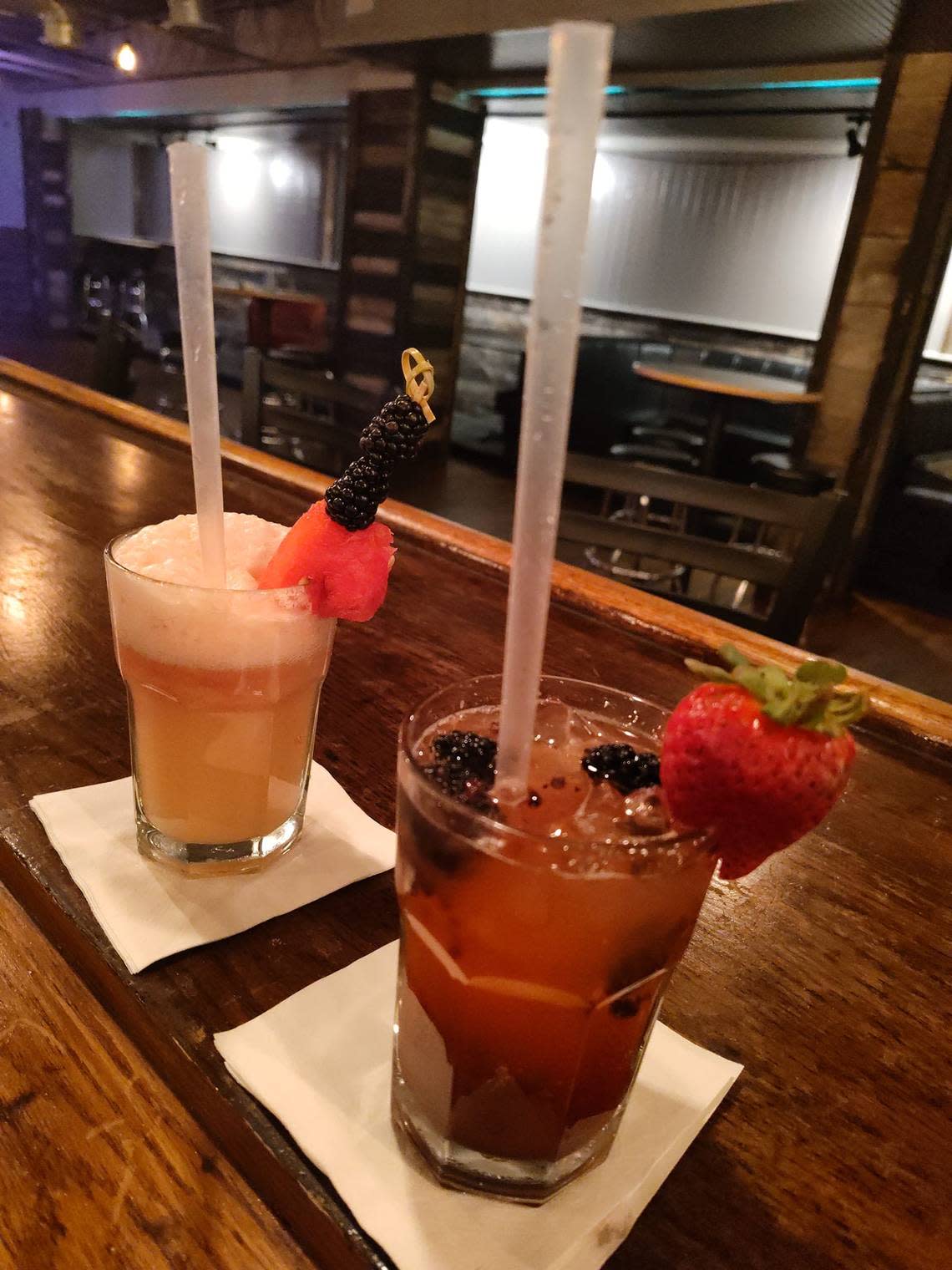 The Watermelon Moon, left, and Berry Blast Off, two mocktails from the new Cosmic Fry on Lexington’s North Broadway. Drinks can be infused with CBD or Delta 9. Provided