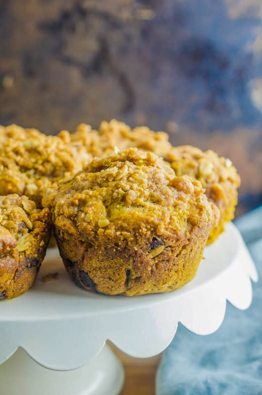 <p>Life Ambrosia</p><p>These pumpkin zucchini muffins are the perfect combo of summer and fall. With a crumb topping and chocolate chips, they are a great on-the-go breakfast! </p><p><strong>Get the recipe: <em><a href="https://www.lifesambrosia.com/pumpkin-chocolate-chip-zucchini-muffins-recipe/" rel="nofollow noopener" target="_blank" data-ylk="slk:Pumpkin Zucchini Muffins;elm:context_link;itc:0;sec:content-canvas" class="link rapid-noclick-resp">Pumpkin Zucchini Muffins</a></em></strong></p><p><strong>Related: 20 <a href="https://parade.com/844150/brianneizzo/20-of-the-best-zucchini-muffin-recipes/" rel="nofollow noopener" target="_blank" data-ylk="slk:Best Zucchini Muffin Recipes;elm:context_link;itc:0;sec:content-canvas" class="link rapid-noclick-resp">Best Zucchini Muffin Recipes</a></strong></p>
