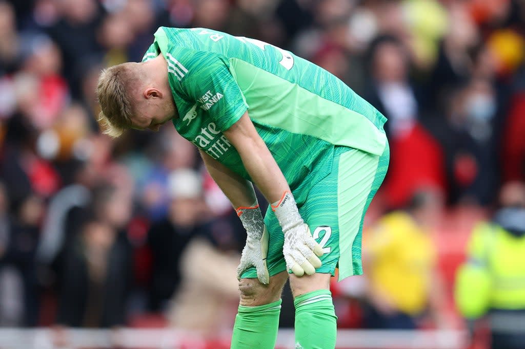 Gutted: Aaron Ramsdale was unable to keep out Rodri’s late winner for Manchester City  (Getty Images)