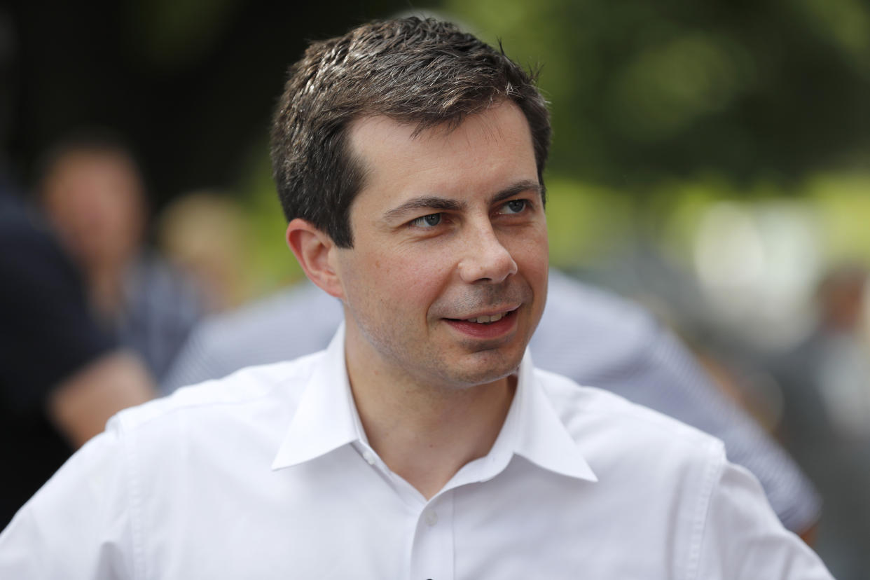 Democratic presidential candidate South Bend Mayor Pete Buttigieg speaks at the Carroll County Democrats Fourth of July Barbecue, Thursday, July 4, 2019, in Carroll, Iowa. (AP Photo/Charlie Neibergall)