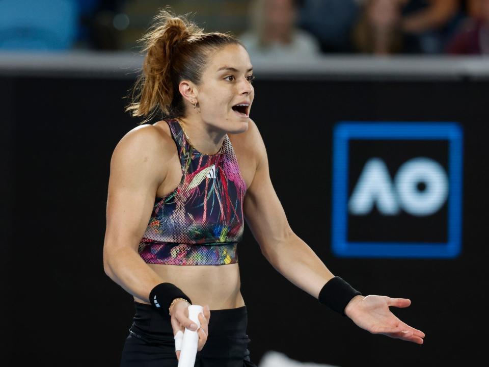 Maria Sakkari reacts during her third-round match at the 2023 Australian Open.