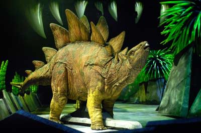 <b>Dinosaurs, such as this animatronic stegosaurus shown in "Walking With the Dinosaurs," had an upright gait. They held their bodies up over their legs.</b> WireImage