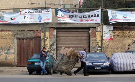 Electoral banners for the Salafist political party "al-Nour" are seen in Shubra area in Cairo during the second day of the second round of Egypt's parliamentary elections, Egypt, November 23, 2015. REUTERS/Mohamed Abd El Ghany