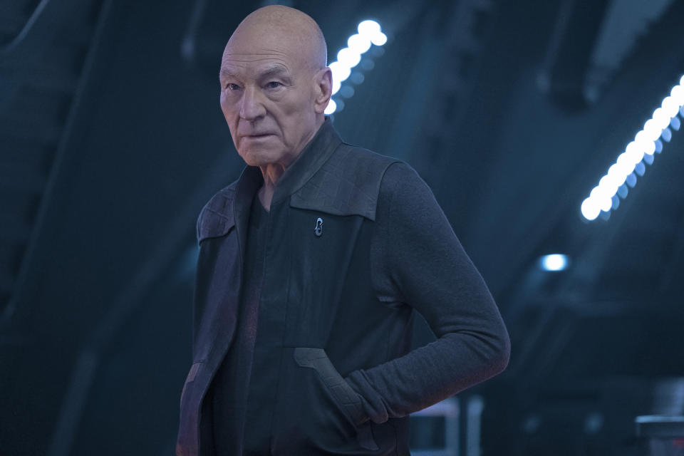 This image released by CBS All Access shows Patrick Stewart as Picard in a scene from the series "Star Trek: Picard." The series, which heralded Patrick Stewart’s return as the stalwart retired Starfleet admiral and former captain, concludes its first year on CBS All Access Thursday, with the season finale "Et in Arcadia Ego, Part 2" releasing at 3 a.m. (Matt Kennedy/CBS via AP)