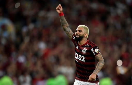 Gabriel Barbosa celebrates after Flamengo's 5-0 thrashing of Gremio in Rio