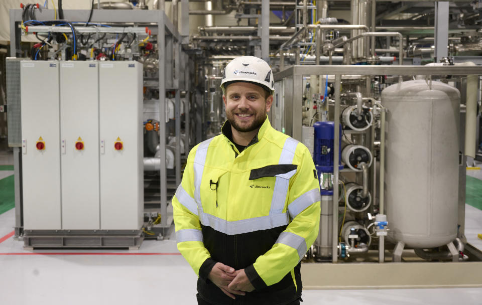 Lukas Kaufmann, project manager at Climeworks factory at the Hellisheidi power plant near Reykjavik pose for a picture on October 11, 2021. At the base of an Icelandic volcano, the newly-opened plant is sucking carbon dioxide from the air and turning it to rock, locking away the main culprit behind global warming. (Photo by Halldor KOLBEINS / AFP) (Photo by HALLDOR KOLBEINS/AFP via Getty Images)