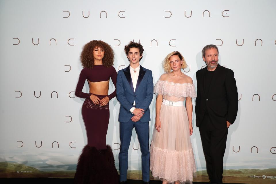 Zendaya, Timothée Chalamet, Rebecca Ferguson and Denis Villeneuve during the “Dune” premiere in Paris on Sept. 6. - Credit: JP PARIENTE/SIPA