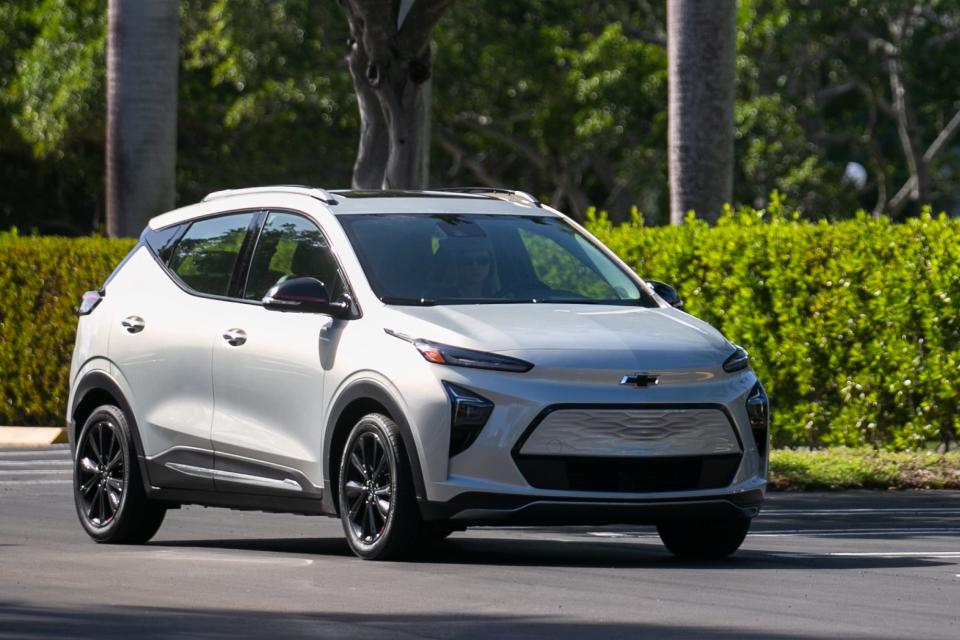 Palm Beach Post reporter is seen driving a 2023 Chevrolet Bolt EUV on Tuesday, February 7, 2023, in Delray Beach, FL. Featuring a base price advertised to start at $29,000, the Bolt EUV is one of the most affordable electric vehicles available on the market in 2023.