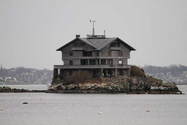 Clingstone, a large house perched on a tiny island off the coast of Jamestown, as seen in 2016.