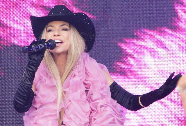 Shania Twain performing on the Pyramid Stage