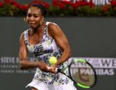 Mar 16, 2018; Indian Wells, CA, USA; Venus Williams (USA) during her semifinal match against Daria Kasatkina (not pictured) in the BNP Paribas Open at the Indian Wells Tennis Garden. Mandatory Credit: Jayne Kamin-Oncea-USA TODAY Sports