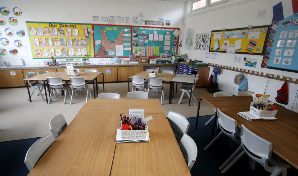 An empty classroom at Manor Park School and Nursery in Knutsford, Cheshire, the day after Prime Minister Boris Johnson put the UK in lockdown to help curb the spread of the coronavirus.