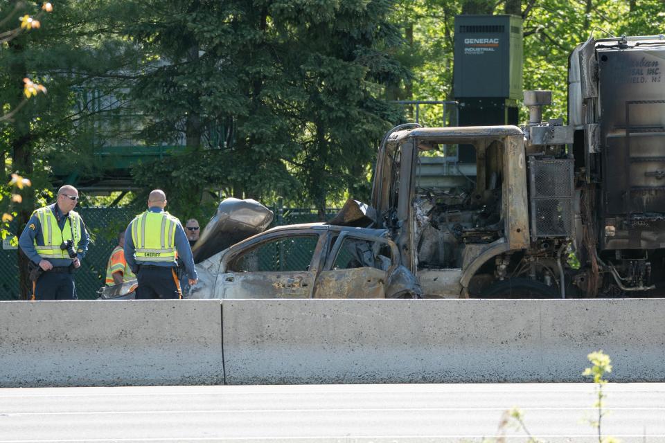 Police investigate a crash on Route 23 northbound at Alexander Avenue in Pequannock, NJ on Monday May 8, 2023.