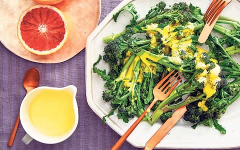 Stephen Harris' purple sprouting broccoli with blood-orange hollandaise