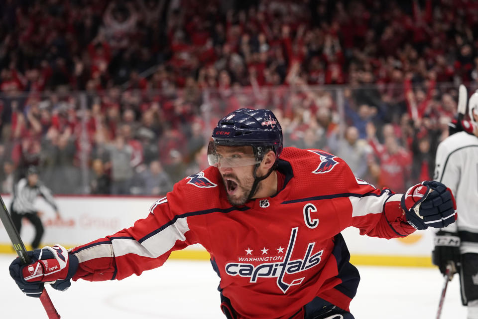 Alex Ovechkin of the Washington Capitals has 16 goals in his last 10 games and 40 in total this season. (Photo by Patrick McDermott/NHLI via Getty Images)