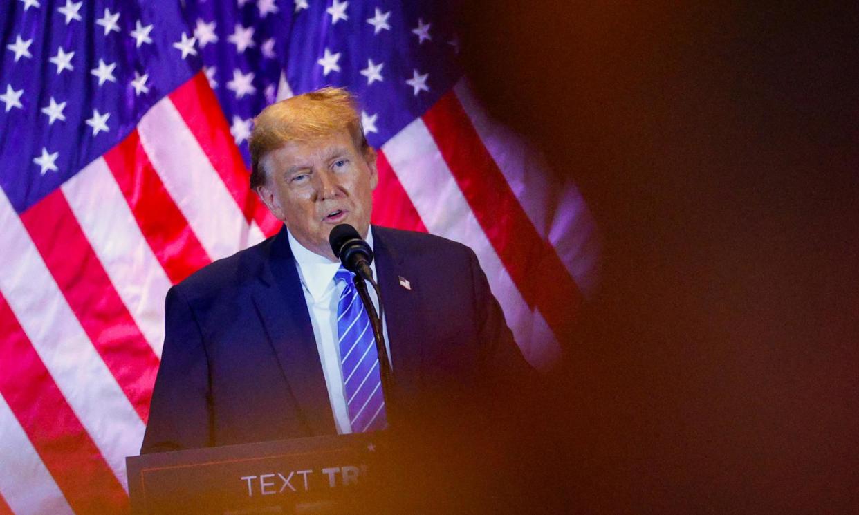 <span>Donald Trump at a Super Tuesday watch party in Palm Beach, Florida, on 5 March. </span><span>Photograph: Marco Bello/Reuters</span>